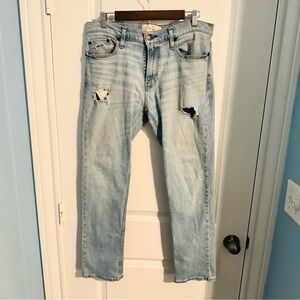 Hollister Men's Light Blue Slim Straight Ripped Jeans 32 x 30
